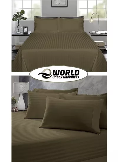 Eworld 3 Piece Super King Olive Green Striped Bed Sheet Set – Ultra-Soft Microfiber Striped Sheet & 2 Pillowcases, Breathable Luxury Bedding for Home & Hotel Use-5