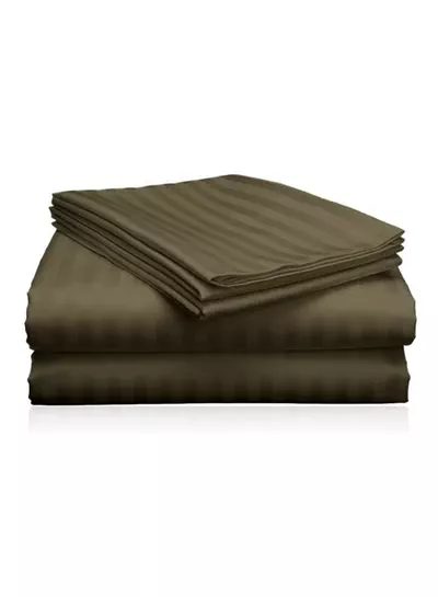Eworld 3 Piece Super King Olive Green Striped Bed Sheet Set – Ultra-Soft Microfiber Striped Sheet & 2 Pillowcases, Breathable Luxury Bedding for Home & Hotel Use-1