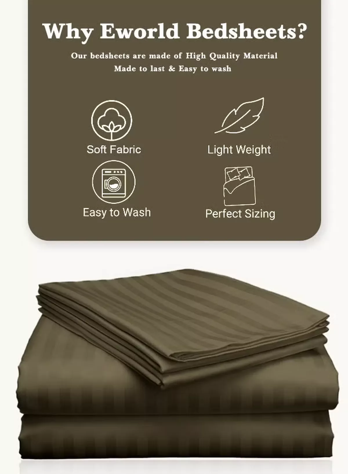 Eworld 3 Piece Super King Olive Green Striped Bed Sheet Set – Ultra-Soft Microfiber Striped Sheet & 2 Pillowcases, Breathable Luxury Bedding for Home & Hotel Use-4-4