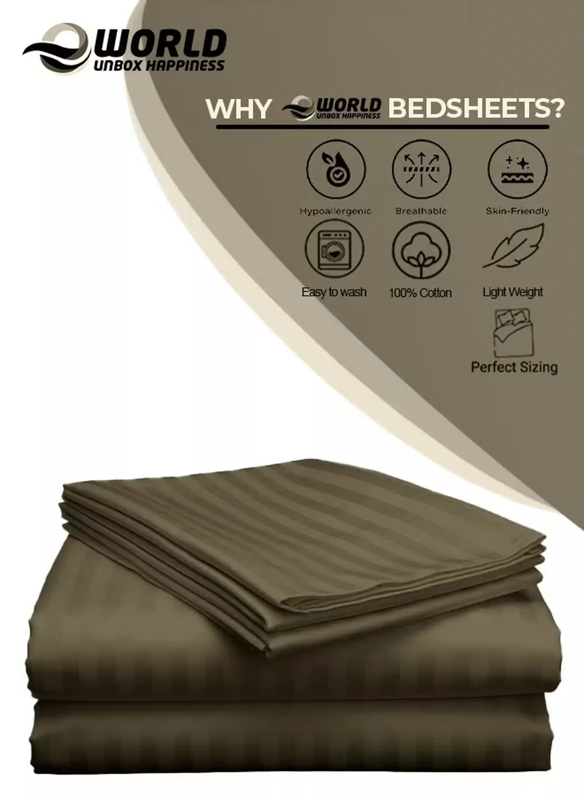 Eworld 3 Piece Super King Olive Green Striped Bed Sheet Set – Ultra-Soft Microfiber Striped Sheet & 2 Pillowcases, Breathable Luxury Bedding for Home & Hotel Use-3-3