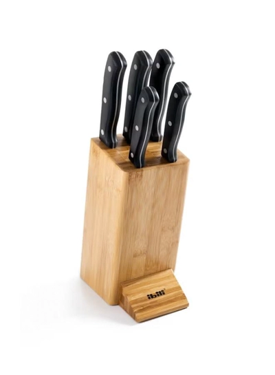 DELCASA 7-Piece Caliber Cutlery Set With Stand Brown/Black Chef Knife 1x7.5, Carving Knife 1x7, Utility Knife 1x5, Steak Knife 1x4.5, Paring Knife 1x3inch-6