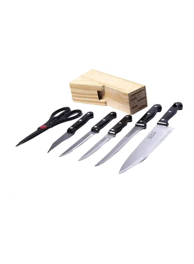 DELCASA 7-Piece Caliber Cutlery Set With Stand Brown/Black Chef Knife 1x7.5, Carving Knife 1x7, Utility Knife 1x5, Steak Knife 1x4.5, Paring Knife 1x3inch-4