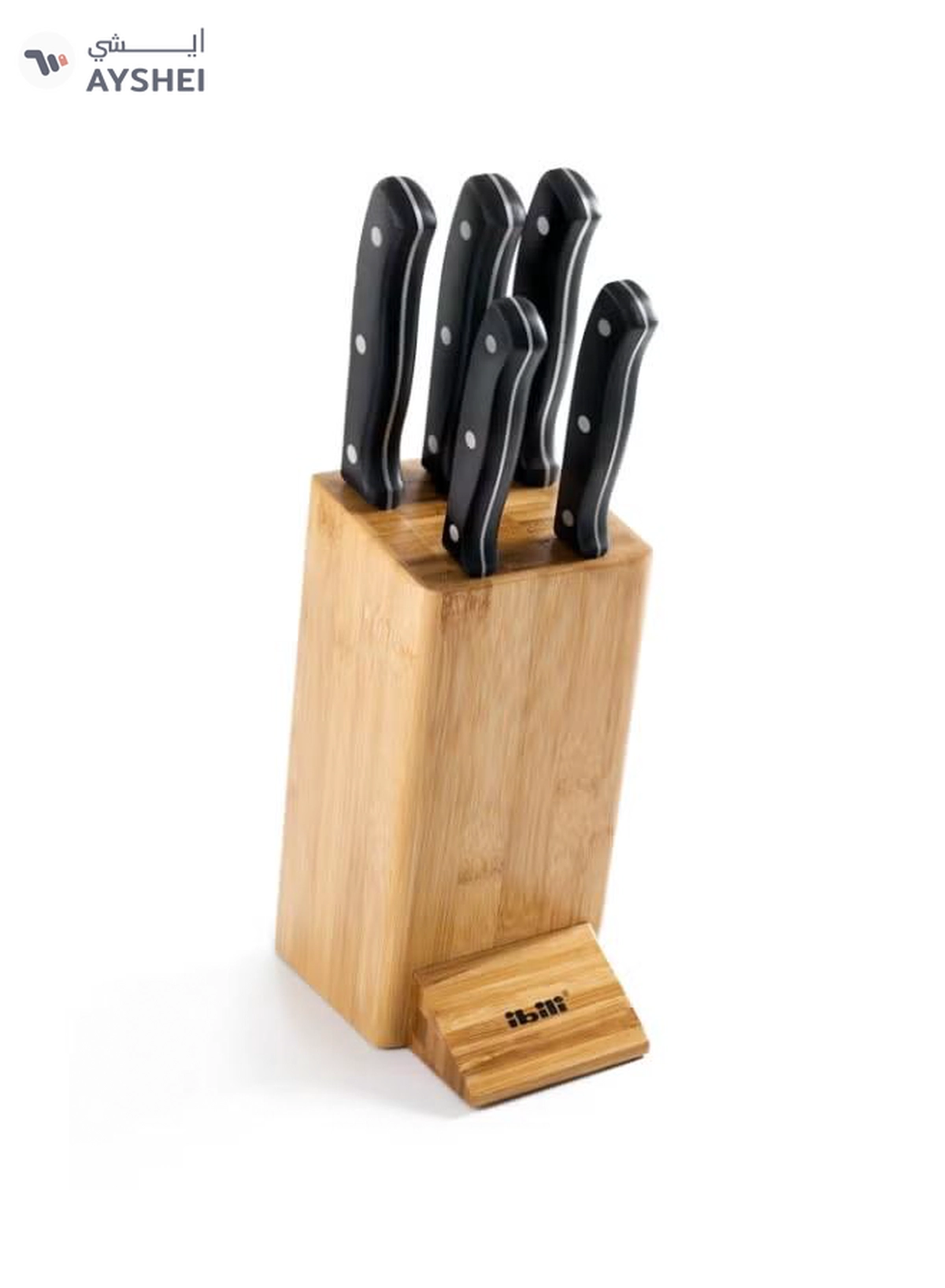 DELCASA 7-Piece Caliber Cutlery Set With Stand Brown/Black Chef Knife 1x7.5, Carving Knife 1x7, Utility Knife 1x5, Steak Knife 1x4.5, Paring Knife 1x3inch-6-6