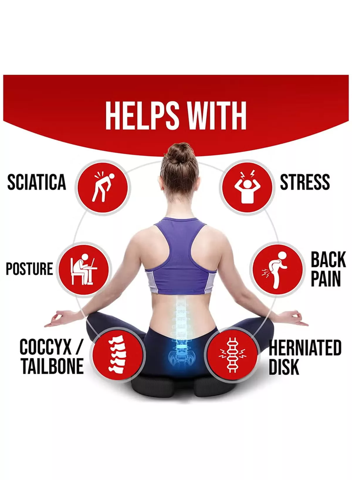 Eworld Premium Comfort Seat Cushion - Non Slip Orthopedic Memory Foam Coccyx Cushion and Back Seat for Tailbone and Lumber Pain, Cushion for Office Chair Car Seat – Back Pain & Sciatica Relief-5-5