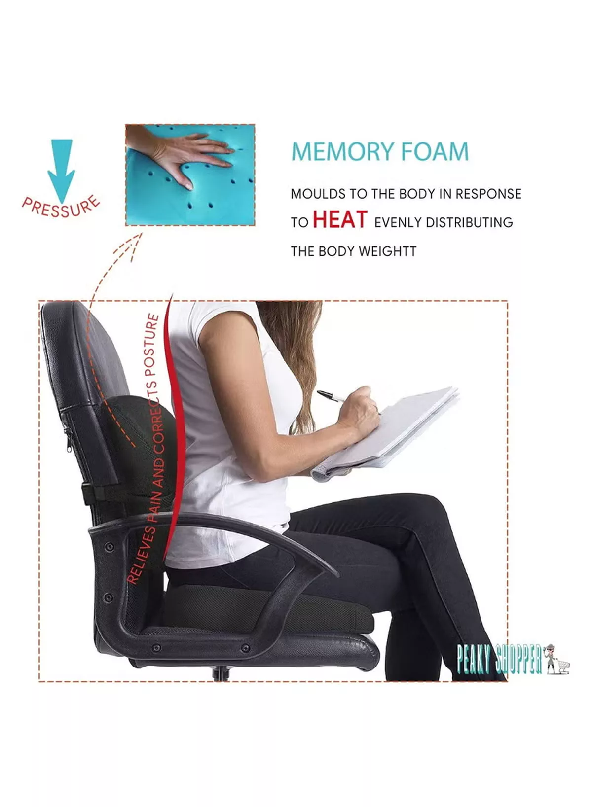 Eworld Premium Comfort Seat Cushion - Non Slip Orthopedic Memory Foam Coccyx Cushion and Back Seat for Tailbone and Lumber Pain, Cushion for Office Chair Car Seat – Back Pain & Sciatica Relief-2-2