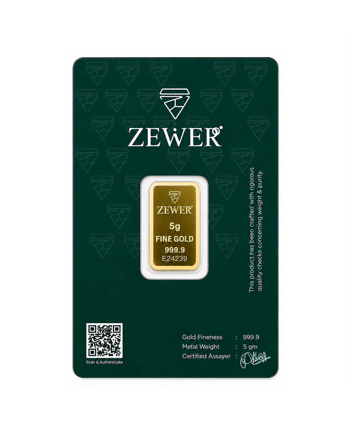 Zewer 5g 24K 999.9 Fine Gold Bar with Burj Khalifa Design