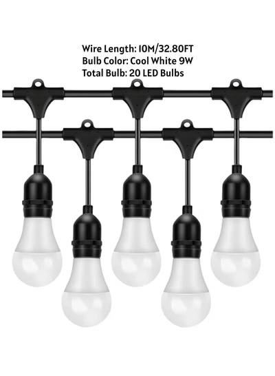 Yuwell Outdoor Waterproof IP65 Led String Lights E27 Holder 10 Meter Bulb Holder Wire With 20 LED Bulbs 9W Cool White With EU Plug Solar Bulb Holder For Ramadan Decoration Lights And Outdoor Decoration Light Hanging Light String Wire Ramadan Light For Commercial Patio Garden & Porch Yard-4