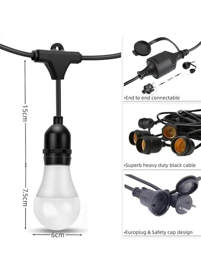 Yuwell Outdoor Waterproof IP65 Led String Lights E27 Holder 10 Meter Bulb Holder Wire With 20 LED Bulbs 9W Cool White With EU Plug Solar Bulb Holder For Ramadan Decoration Lights And Outdoor Decoration Light Hanging Light String Wire Ramadan Light For Commercial Patio Garden & Porch Yard-5