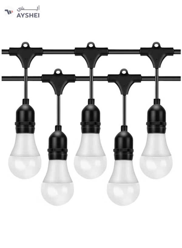 Yuwell Outdoor Waterproof IP65 Led String Lights E27 Holder 10 Meter Bulb Holder Wire With 20 LED Bulbs 9W Cool White With EU Plug Solar Bulb Holder For Ramadan Decoration Lights And Outdoor Decoration Light Hanging Light String Wire Ramadan Light For Commercial Patio Garden & Porch Yard