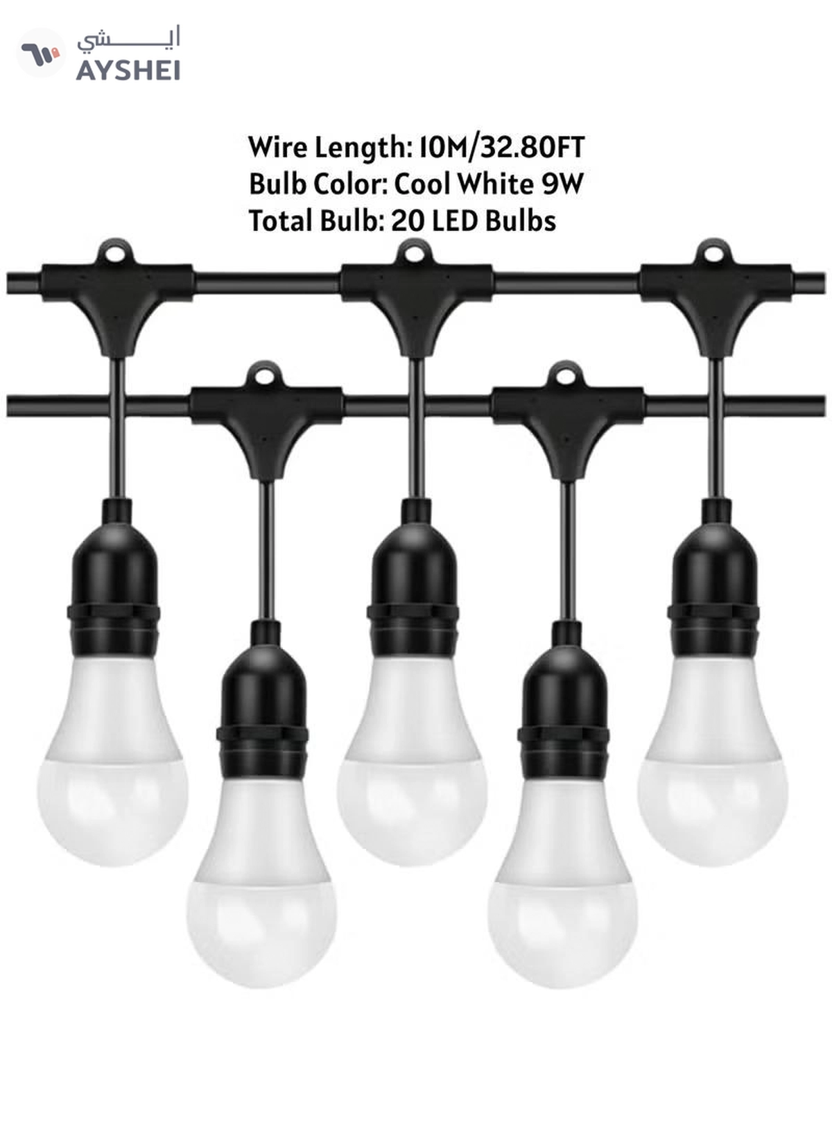 Yuwell Outdoor Waterproof IP65 Led String Lights E27 Holder 10 Meter Bulb Holder Wire With 20 LED Bulbs 9W Cool White With EU Plug Solar Bulb Holder For Ramadan Decoration Lights And Outdoor Decoration Light Hanging Light String Wire Ramadan Light For Commercial Patio Garden & Porch Yard-4-4