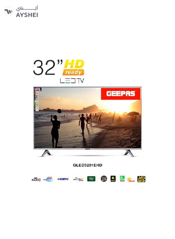 GEEPAS 32" Edgelss Slim LED TV with Remote Control,HDMI & USB Ports, AV Mode, Head Phone Jack, PC Audio In,VGA,Energy Saving Technology, Dynamic Sound GLED3201EHD Black
