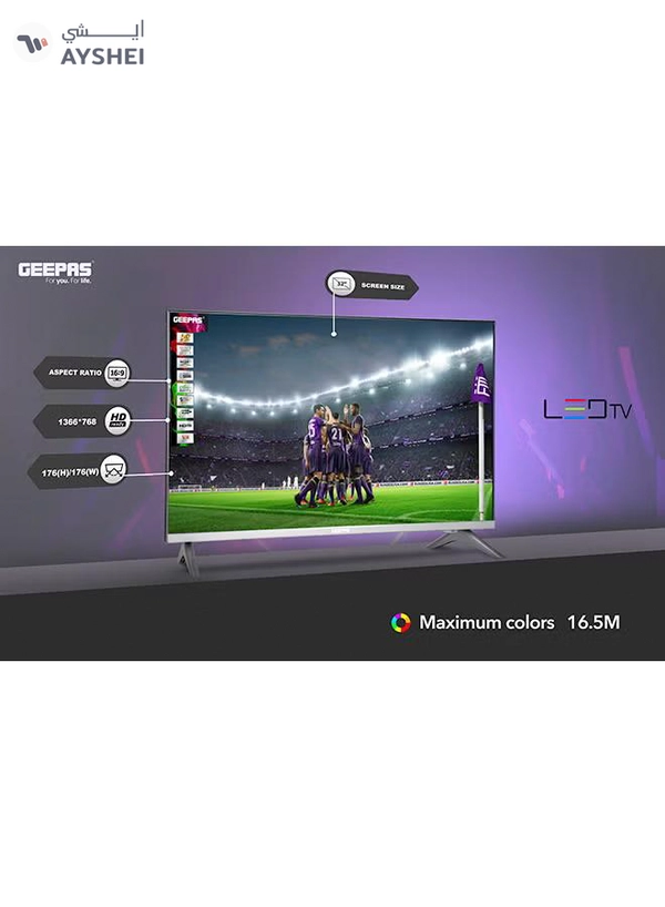 GEEPAS 32" Edgelss Slim LED TV with Remote Control,HDMI & USB Ports, AV Mode, Head Phone Jack, PC Audio In,VGA,Energy Saving Technology, Dynamic Sound GLED3201EHD Black