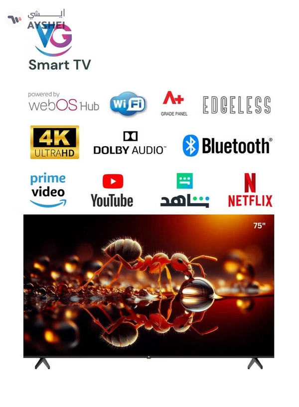 VG 75-Inch 4K UHD Smart LED TV - WebOS Hub, A+ Grade Panel, Dolby Audio, Magic Remote, Bluetooth, Apple AirPlay Compatibility - 2025