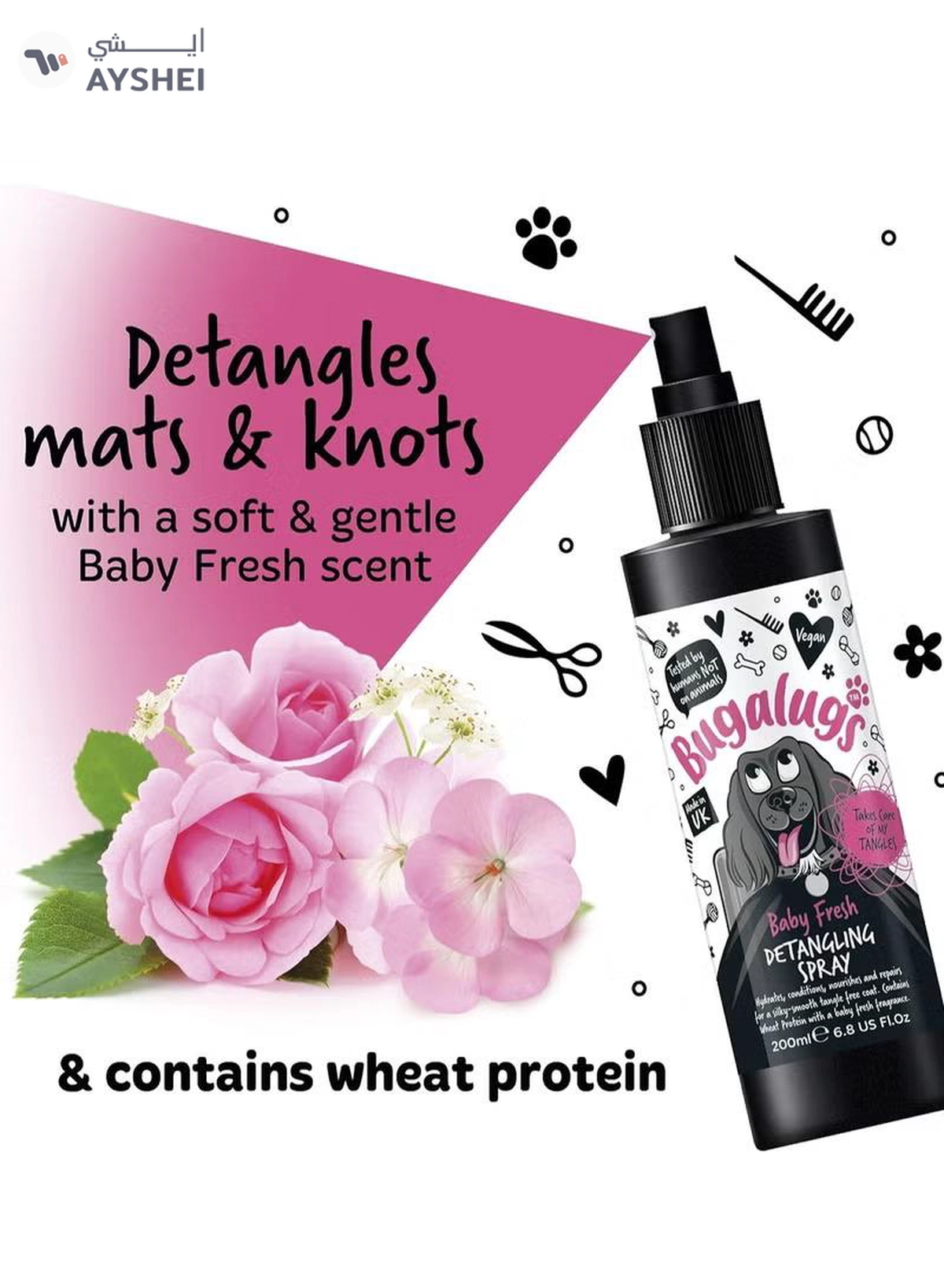 BUGALUGS Baby Fresh Detangling Spray 200ml 6.8 Fl Oz, Black-1-1