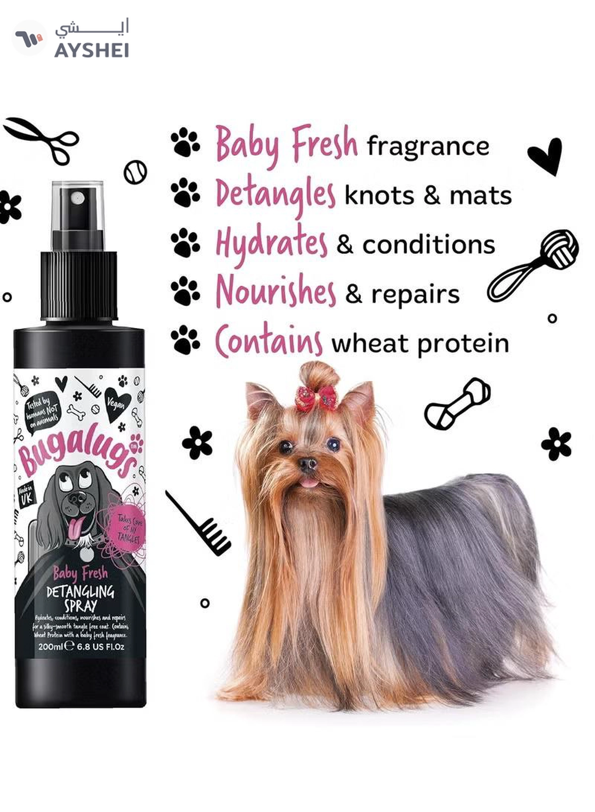 BUGALUGS Baby Fresh Detangling Spray 200ml 6.8 Fl Oz, Black-2-2