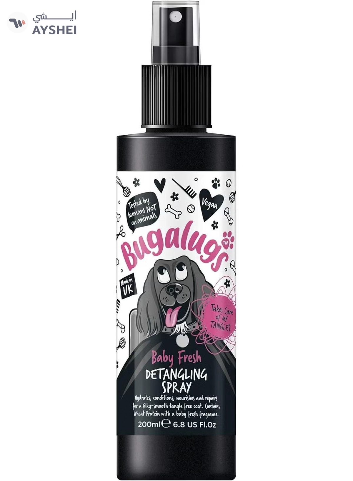 BUGALUGS Baby Fresh Detangling Spray 200ml 6.8 Fl Oz, Black