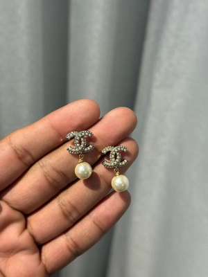 Chanel CC Pearl Drop Earrings