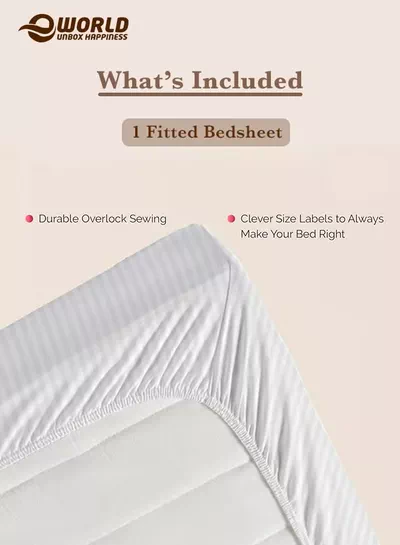 Eworld White Striped Microfiber Fitted Bedsheet with Deep Pocket for a Snug Fit, Breathable, Machine Washable for Optimal Protection, Available in King, Queen and Single Sizes, Without Pillow Cover-4
