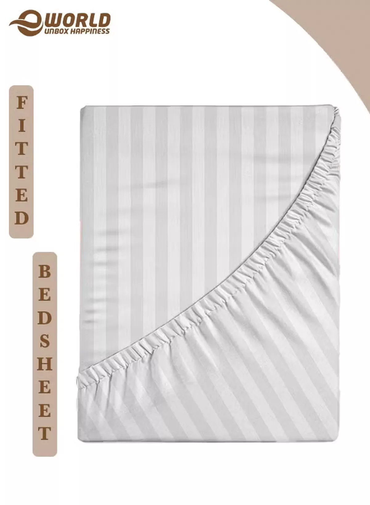 Eworld White Striped Microfiber Fitted Bedsheet with Deep Pocket for a Snug Fit, Breathable, Machine Washable for Optimal Protection, Available in King, Queen and Single Sizes, Without Pillow Cover