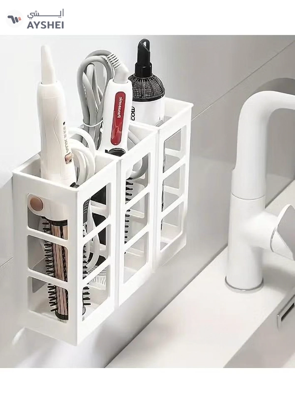 ORiTi 1Pc Organizer Box Wall Mounted Punch Free Storage Basket Holder - White