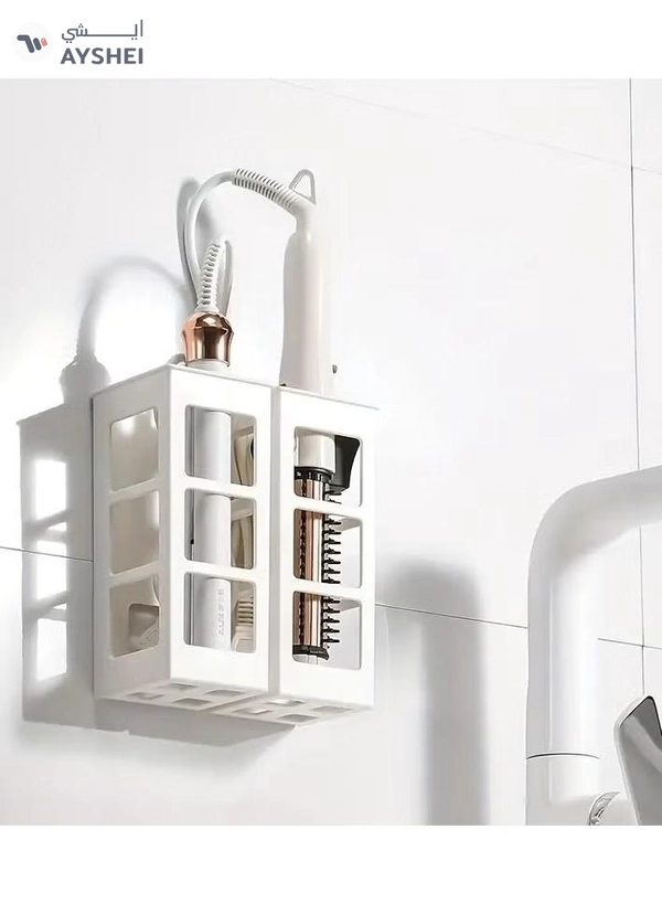 ORiTi 1Pc Organizer Box Wall Mounted Punch Free Storage Basket Holder - White