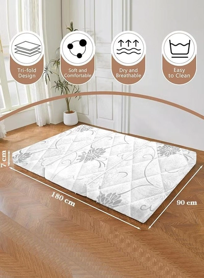 Eworld Premium Tri-Fold Medicated Foam Mattress with White Satin Cover-1
