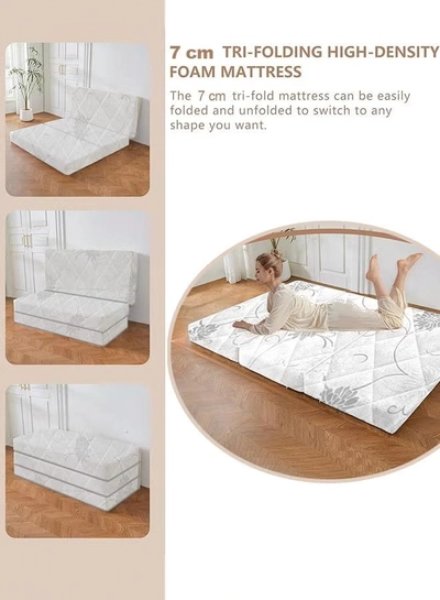 Eworld Premium Tri-Fold Medicated Foam Mattress with White Satin Cover-2