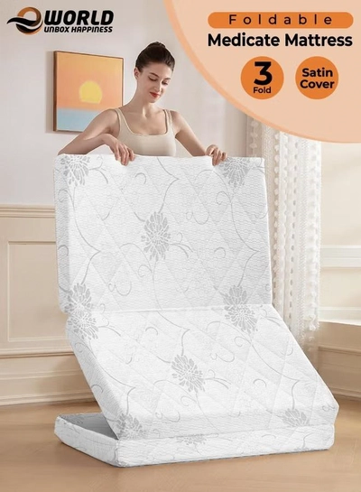 Eworld Premium Tri-Fold Medicated Foam Mattress with White Satin Cover-0