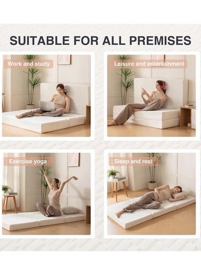 Eworld Premium Tri-Fold Medicated Foam Mattress with White Satin Cover-5