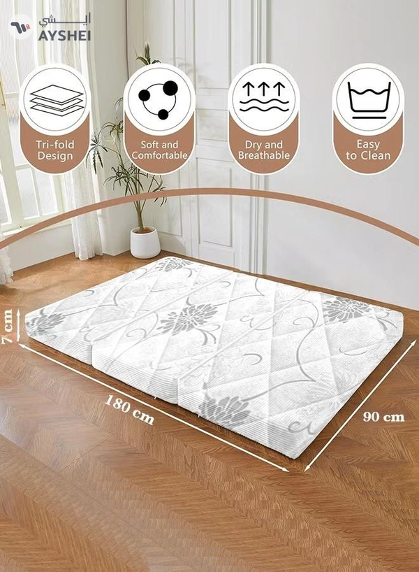 Eworld Premium Tri-Fold Medicated Foam Mattress with White Satin Cover