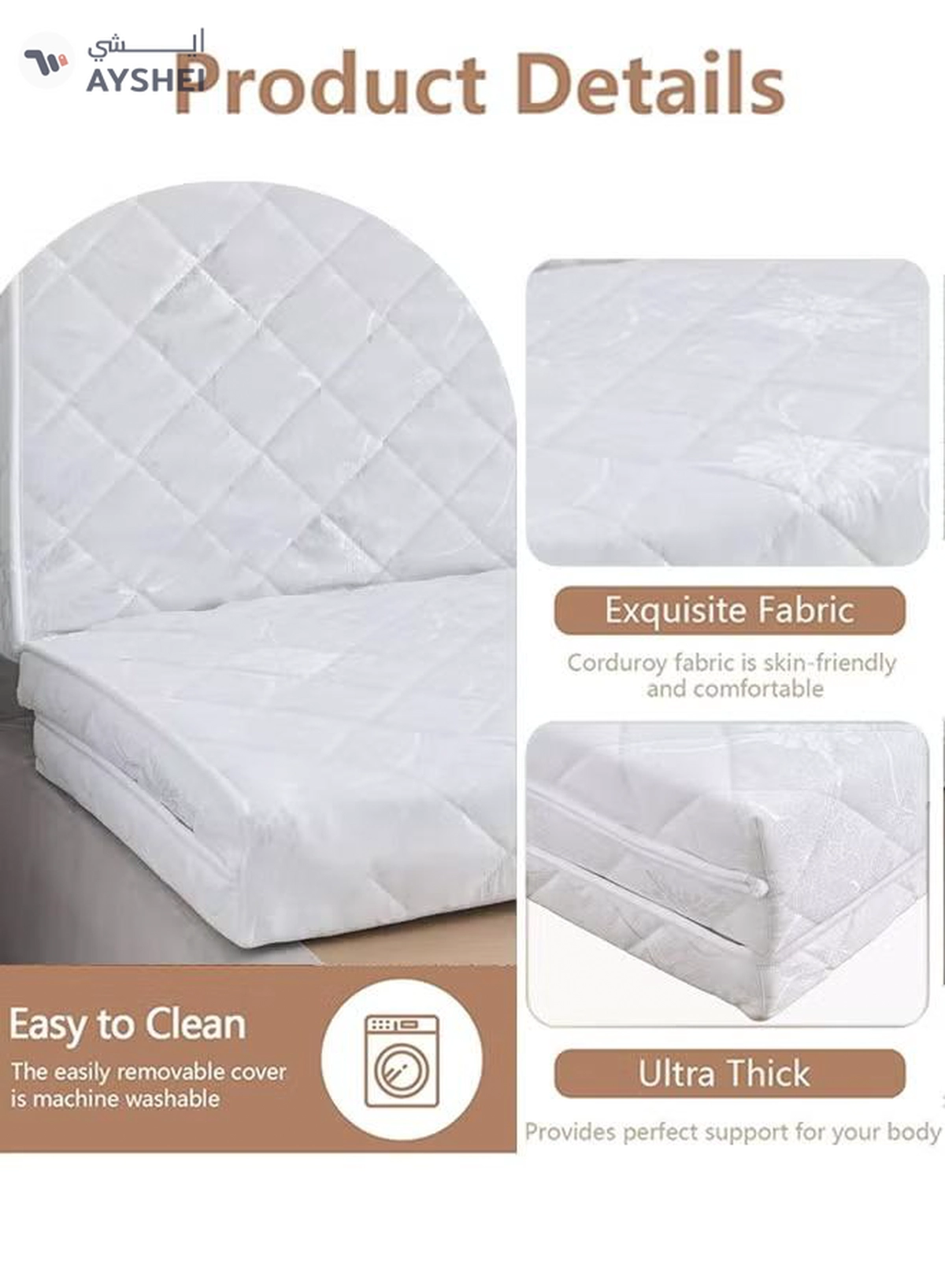 Eworld Premium Tri-Fold Medicated Foam Mattress with White Satin Cover-3-3