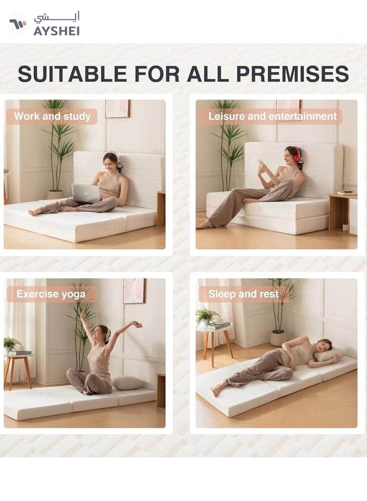 Eworld Premium Tri-Fold Medicated Foam Mattress with White Satin Cover-5-5