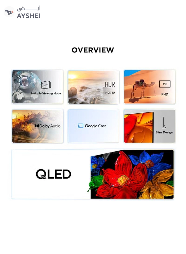 50 Inch Smart TV QLED HDR 10 Google TV, Dolby Audio, Game Mode, Multiple Eye Care with Slim Design (2025 Model) 50S5K black