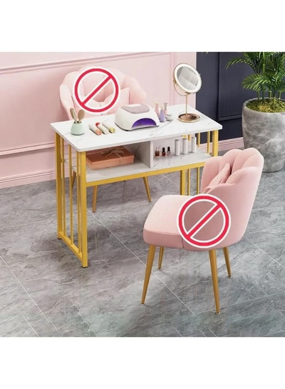 DubaiGallery Manicure Table Nail Desk for Nail Art, Marbling Texture Nail Table Beauty Spa Salon Station, Nail Makeup Supplies Decor Workstation Acetone Resistant w/Handrest, Drawers 2-Tier Desktop-0