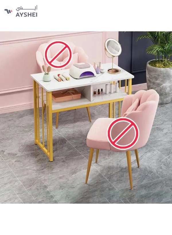 DubaiGallery Manicure Table Nail Desk for Nail Art, Marbling Texture Nail Table Beauty Spa Salon Station, Nail Makeup Supplies Decor Workstation Acetone Resistant w/Handrest, Drawers 2-Tier Desktop
