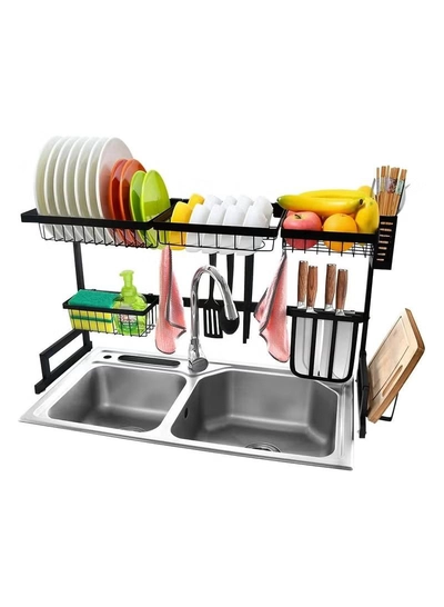 DubaiGallery Dish Drying Rack Over Sink, Drainer Shelf for Kitchen Supplies Storage Counter Organizer Utensils Holder Stainless Steel Display- Kitchen Space Save Must Have-2