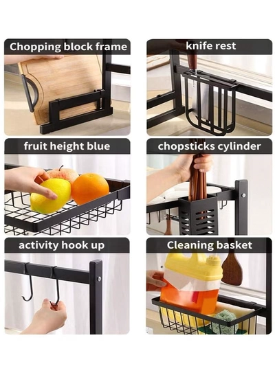 DubaiGallery Dish Drying Rack Over Sink, Drainer Shelf for Kitchen Supplies Storage Counter Organizer Utensils Holder Stainless Steel Display- Kitchen Space Save Must Have-3