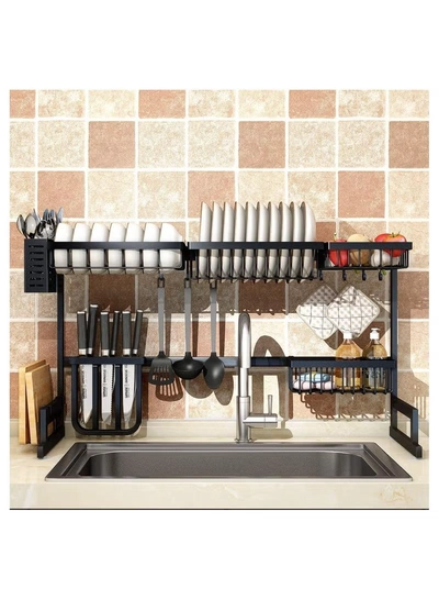 DubaiGallery Dish Drying Rack Over Sink, Drainer Shelf for Kitchen Supplies Storage Counter Organizer Utensils Holder Stainless Steel Display- Kitchen Space Save Must Have-1