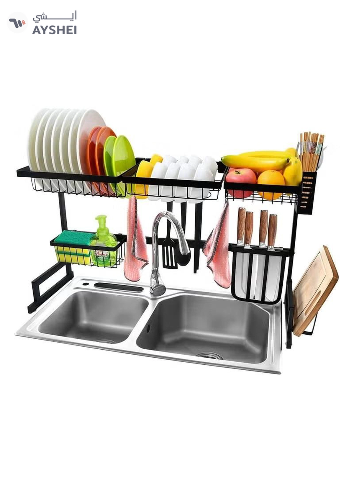 DubaiGallery Dish Drying Rack Over Sink, Drainer Shelf for Kitchen Supplies Storage Counter Organizer Utensils Holder Stainless Steel Display- Kitchen Space Save Must Have-2-2