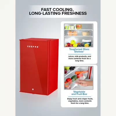 GEEPAS 120L Gross/92L Net Capacity, Single Door Mini Defrost Refrigerator With Retro Premium Design-5