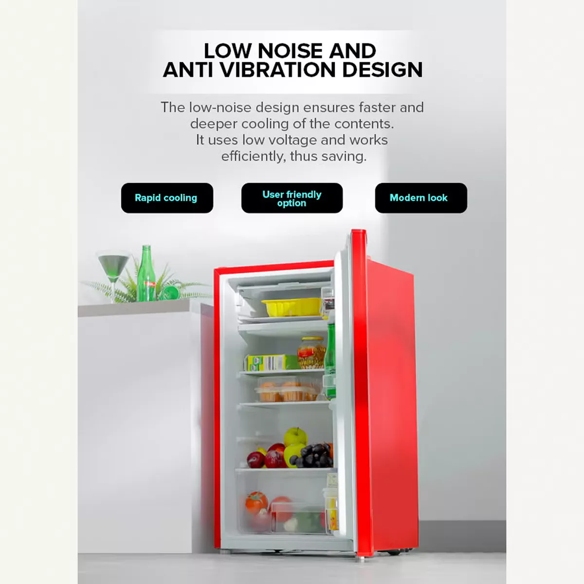 GEEPAS 120L Gross/92L Net Capacity, Single Door Mini Defrost Refrigerator With Retro Premium Design-2-2