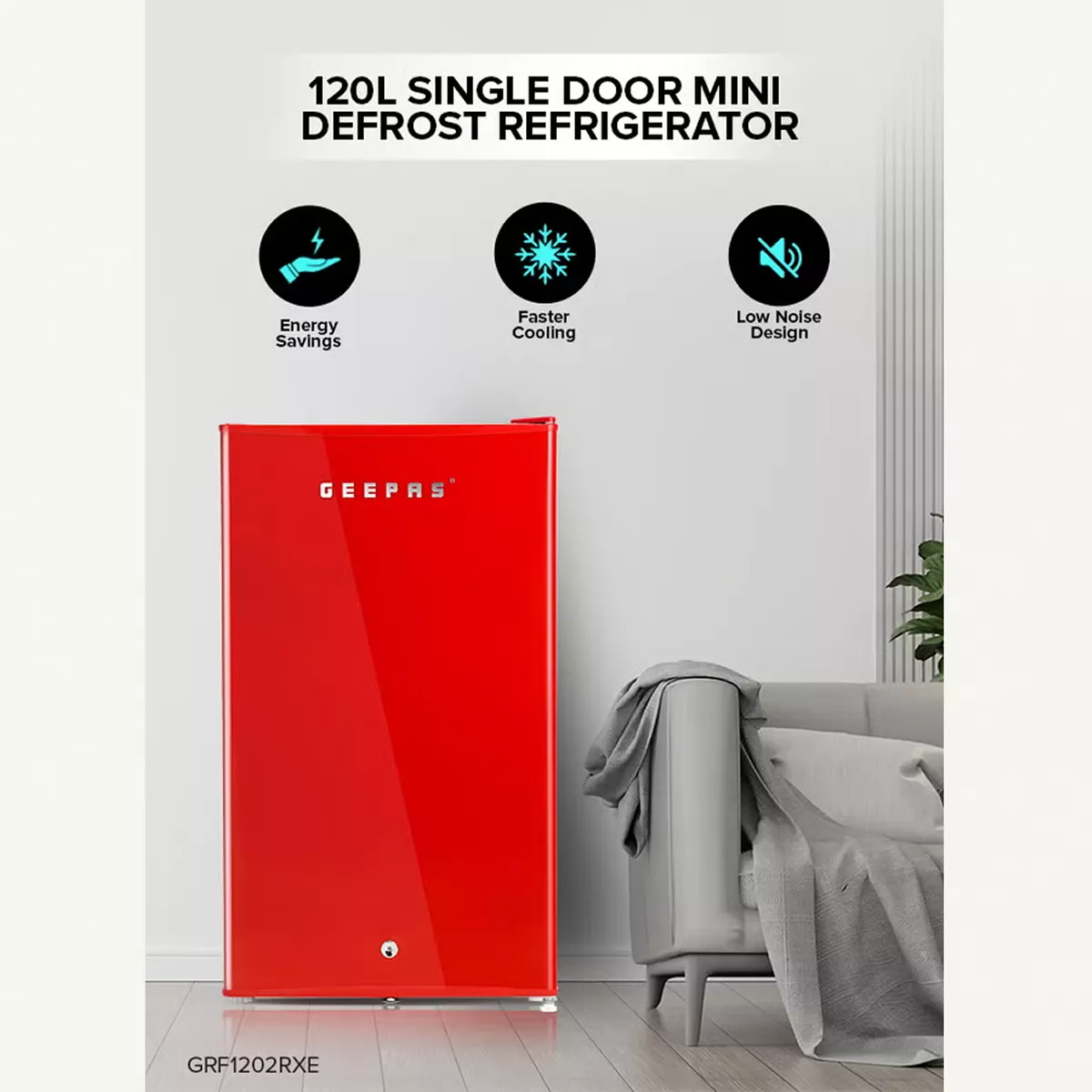 GEEPAS 120L Gross/92L Net Capacity, Single Door Mini Defrost Refrigerator With Retro Premium Design-4-4
