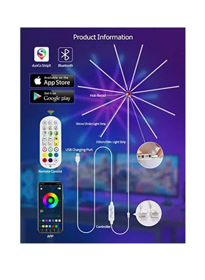 Yuwell LED Fireworks Lights Strip Music Sound Sync Color Changing Remote And App Control LED Fireworks Light For Room Party Holiday Decor-5