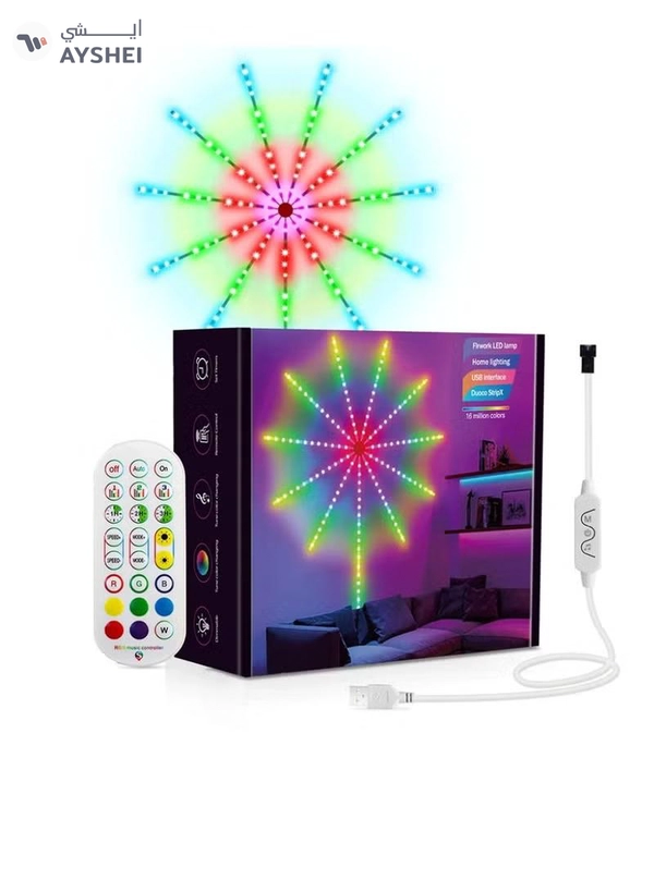 Yuwell LED Fireworks Lights Strip Music Sound Sync Color Changing Remote And App Control LED Fireworks Light For Room Party Holiday Decor