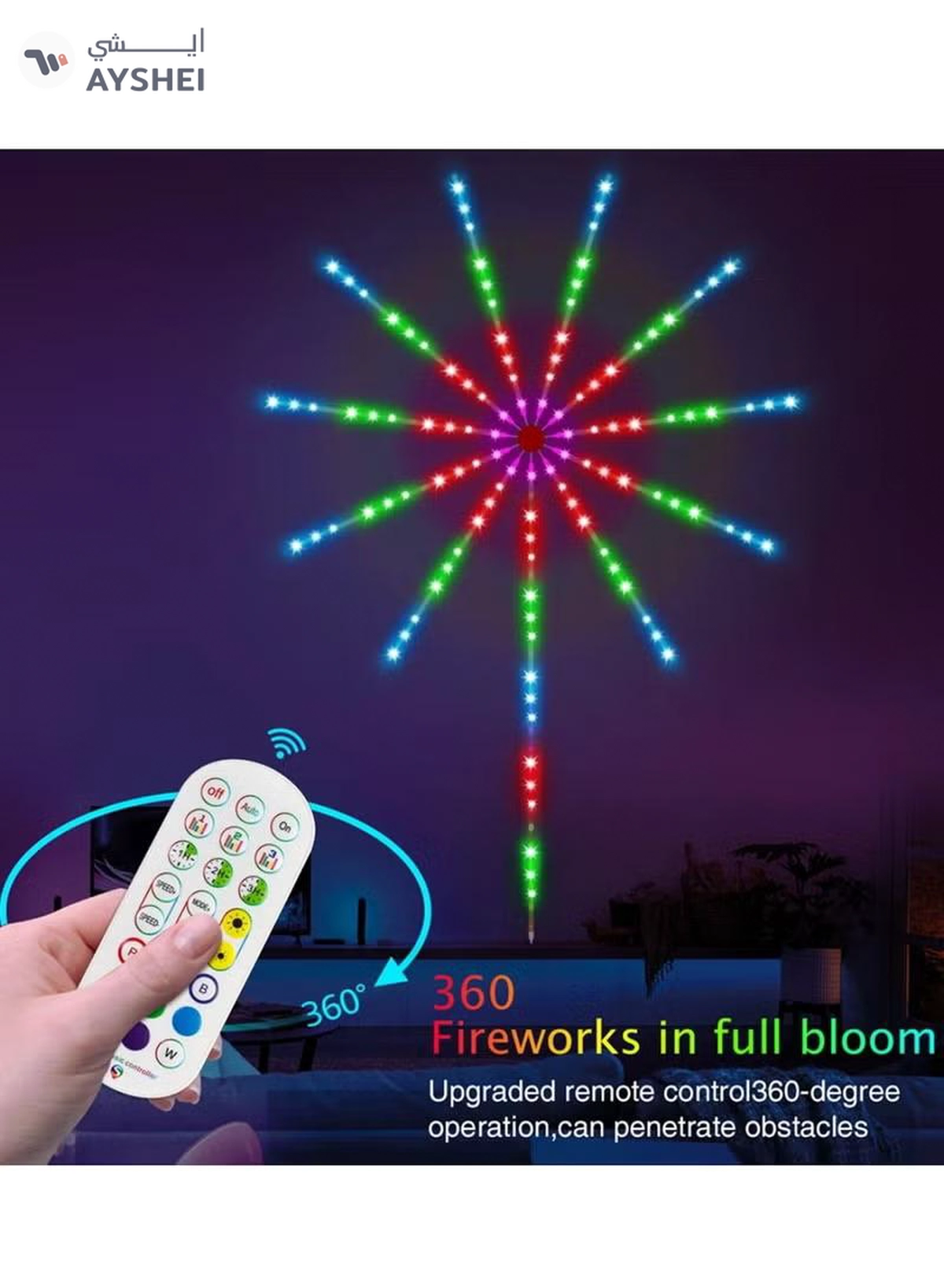 Yuwell LED Fireworks Lights Strip Music Sound Sync Color Changing Remote And App Control LED Fireworks Light For Room Party Holiday Decor-2-2