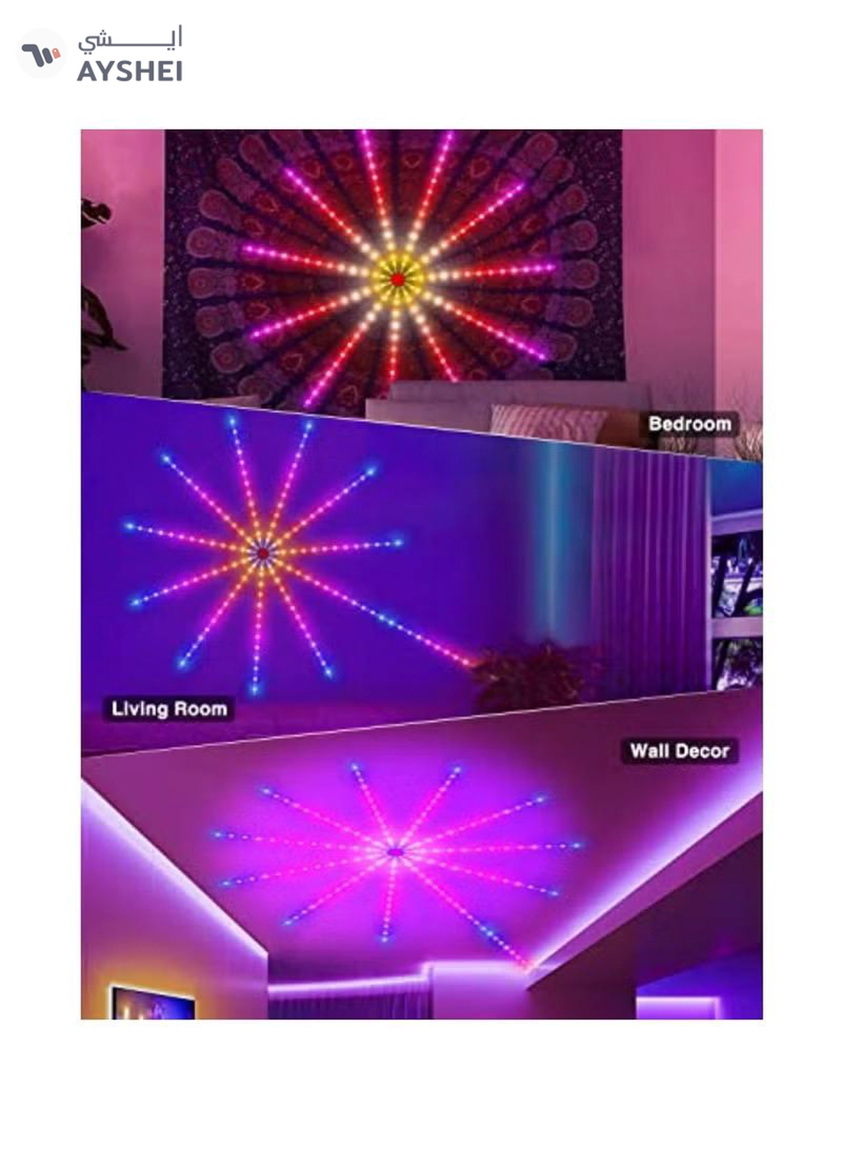 Yuwell LED Fireworks Lights Strip Music Sound Sync Color Changing Remote And App Control LED Fireworks Light For Room Party Holiday Decor-7-7