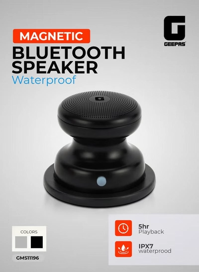 GEEPAS Mini Waterproof Magnetic Bluetooth Speaker | with IPX7 Rating, TWS Function, 5 Hours Playtime | Powerful Sound & USB Type-C Charging | Compact & Portable | GMS11196 Black-0