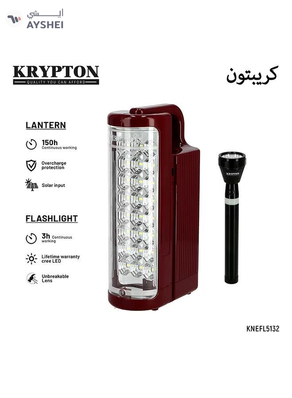 KRYPTON Rechargeable LED Emergency Light With Flashlight Maroon/Black 60x30x20cm