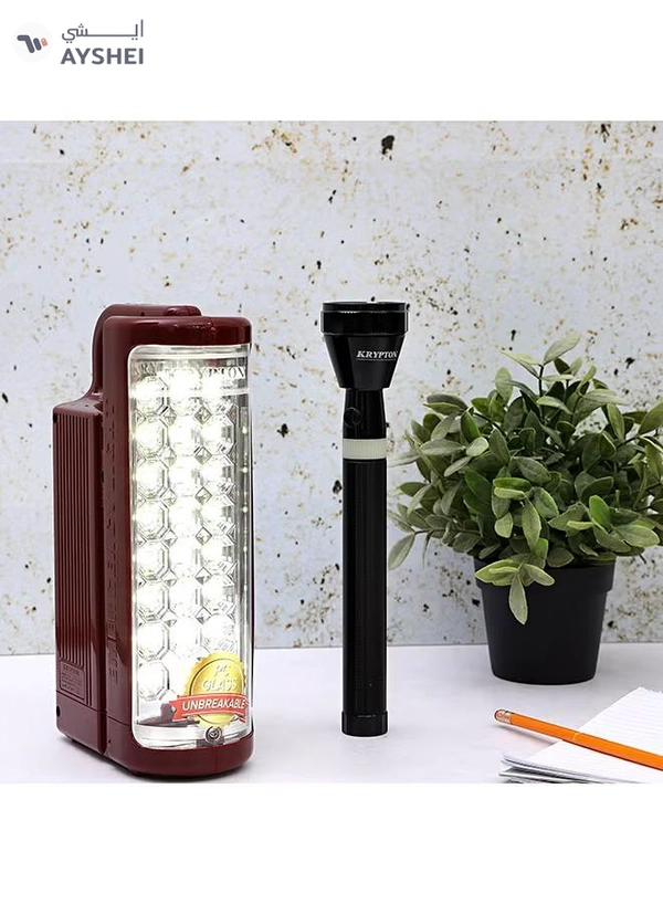 KRYPTON Rechargeable LED Emergency Light With Flashlight Maroon/Black 60x30x20cm