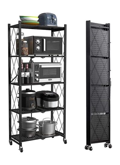 DubaiGallery 5Tier Metal Organizer Foldable Storage Shelf With Wheel For Garage Kitchen Home Laundry Bathroom-0